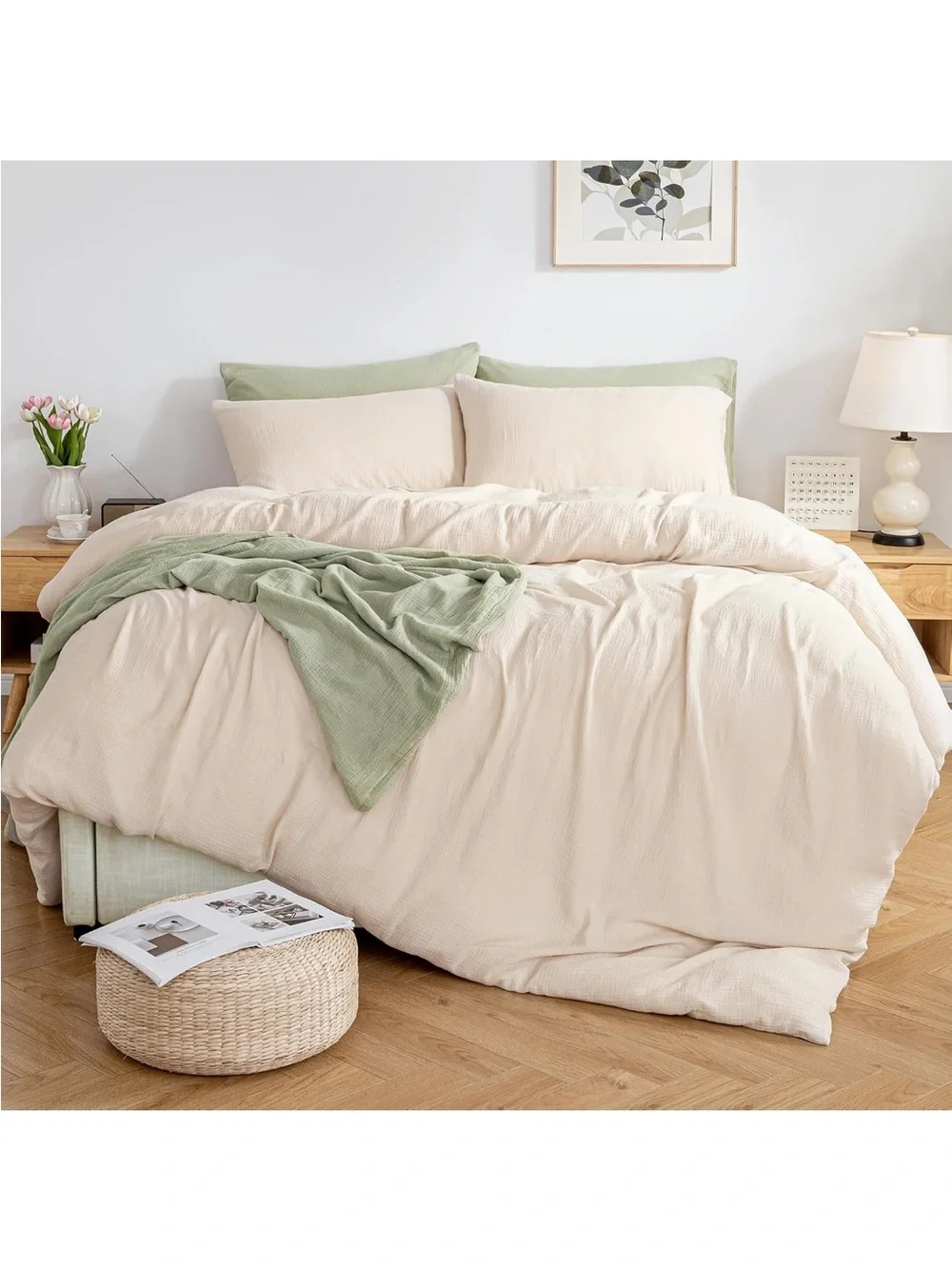 NEW MILDLY Muslin Duvet Cover Full - 100% Washed Cotton Linen Like Gauze